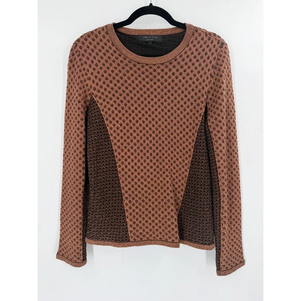 Rag & Bone Amanda Sweater‎ Womens Large Copper Metallic Knit Geometric Designer
